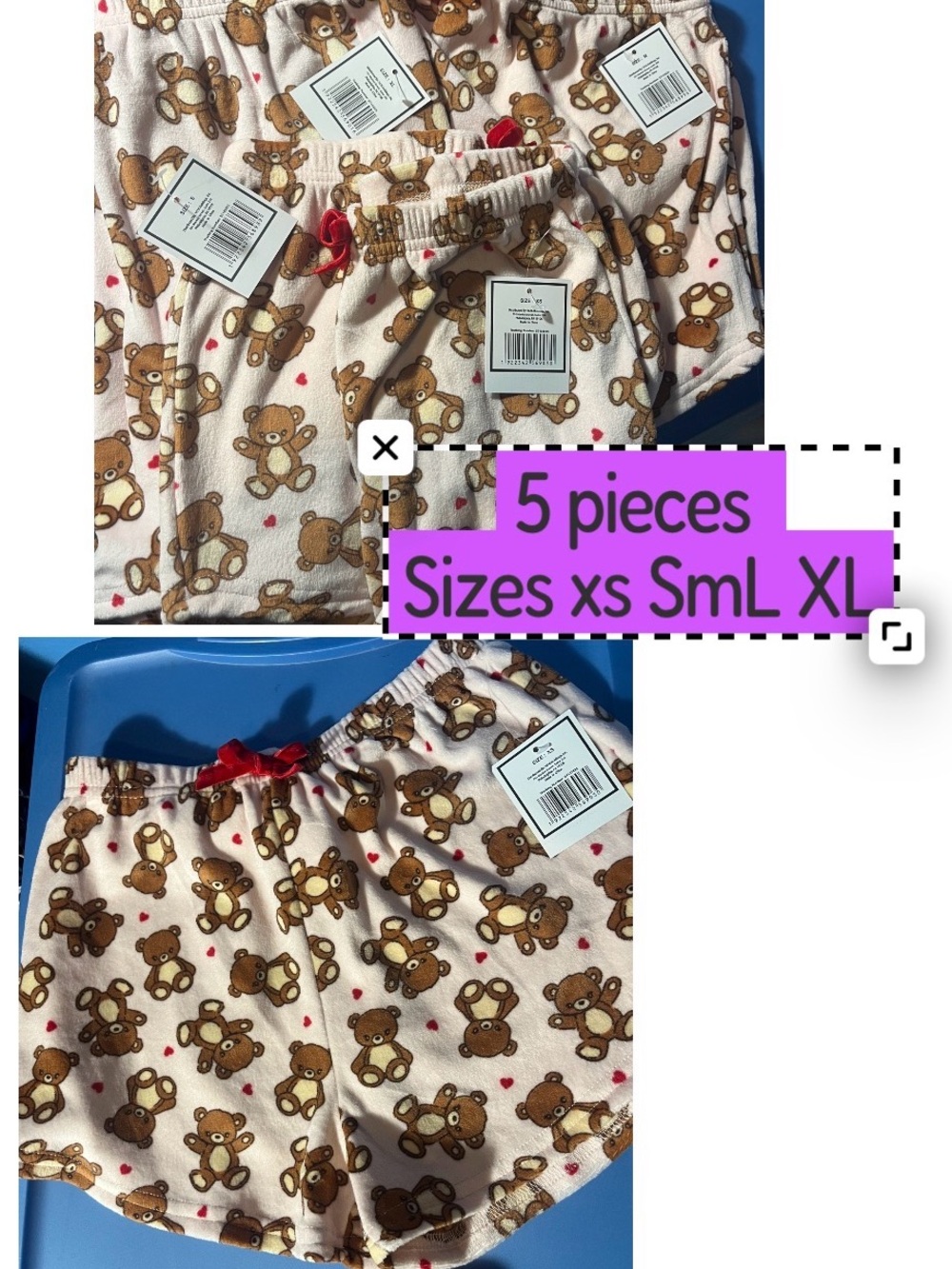 Woman Teddy Bear Print Cream and Brown Pajama Shorts 7Pack sizeXS SS M L XL XXL